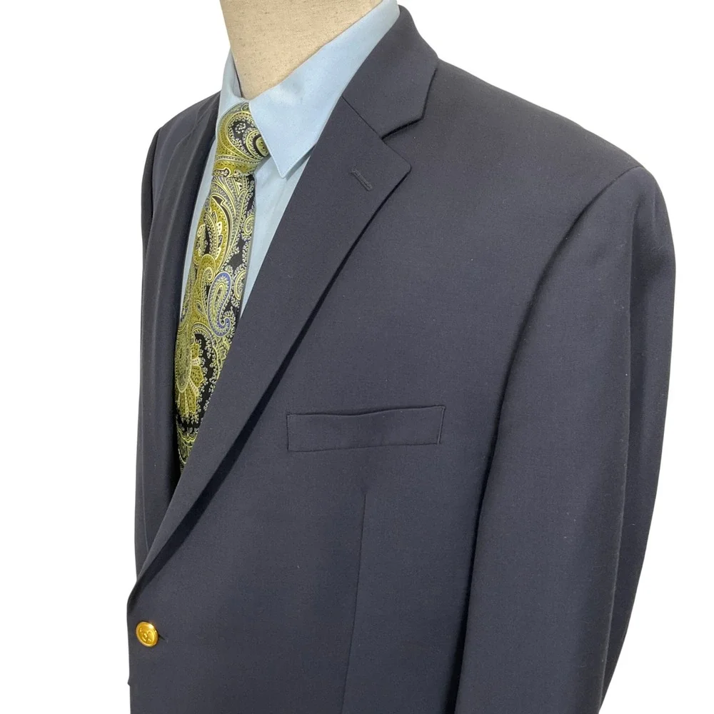 Ralph Lauren Blazer Mens 46R Navy Gold‎ Shield Buttons Jacket Sport Coat Wool